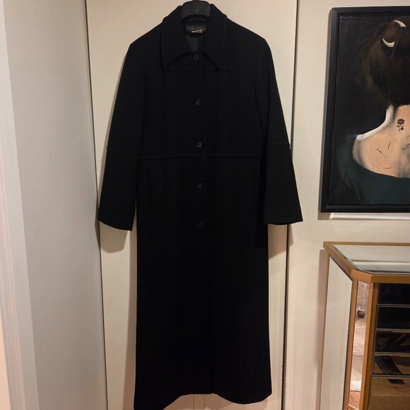 Harvé Bernard 100% Wool Black Full-length Maxi Coat - Picture 1 of 8